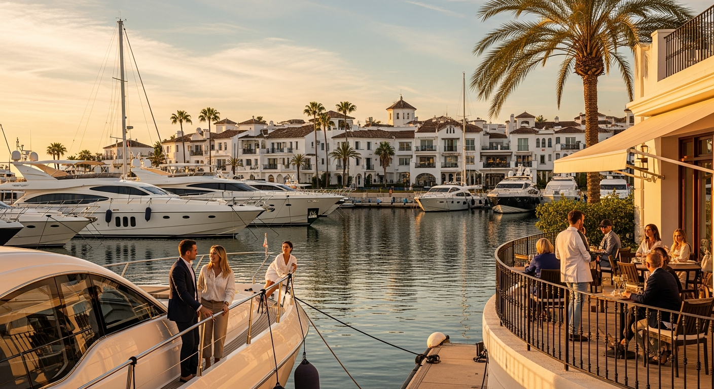 Aerial view of Marbella coastline showing the Golden Mile and Puerto Banús marina
