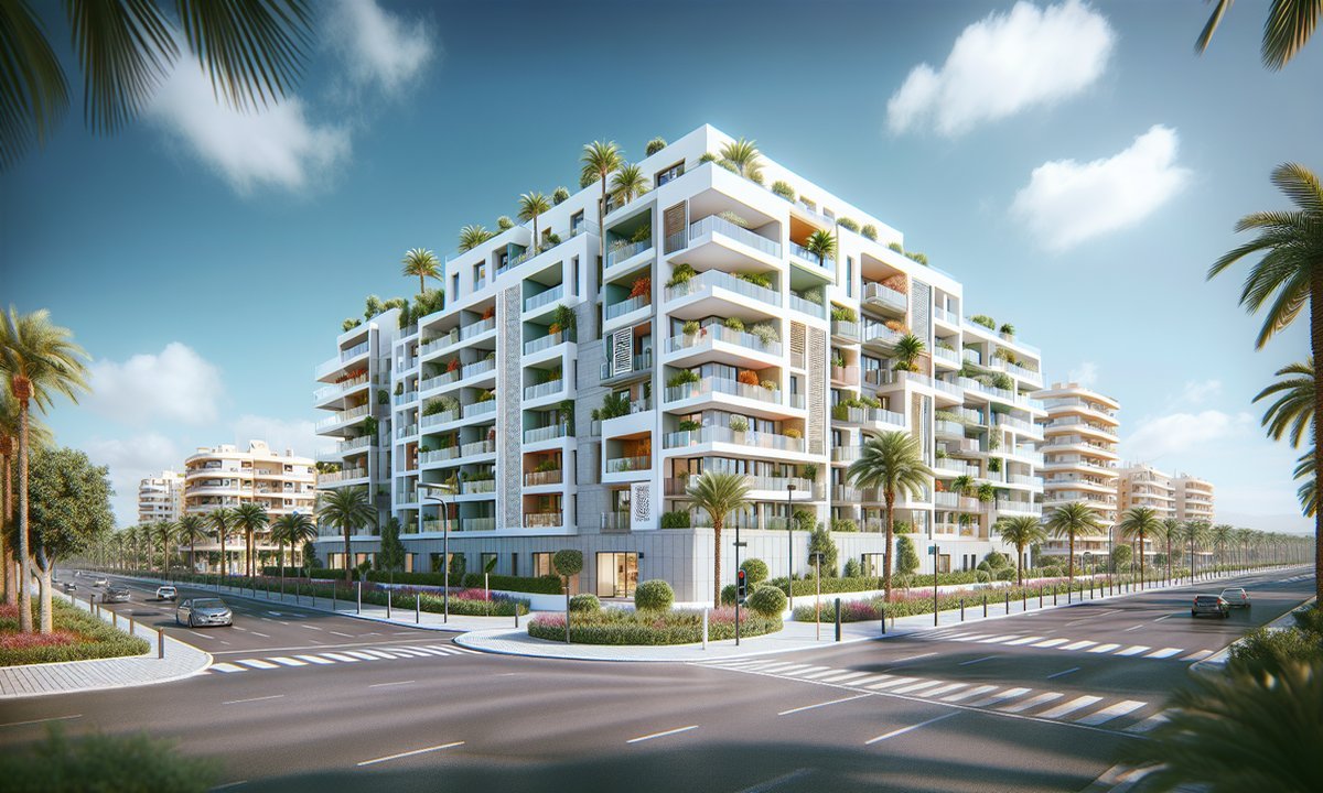 Edificio moderno de apartamentos asequibles en Torrevieja estilo mediterráneo con balcones