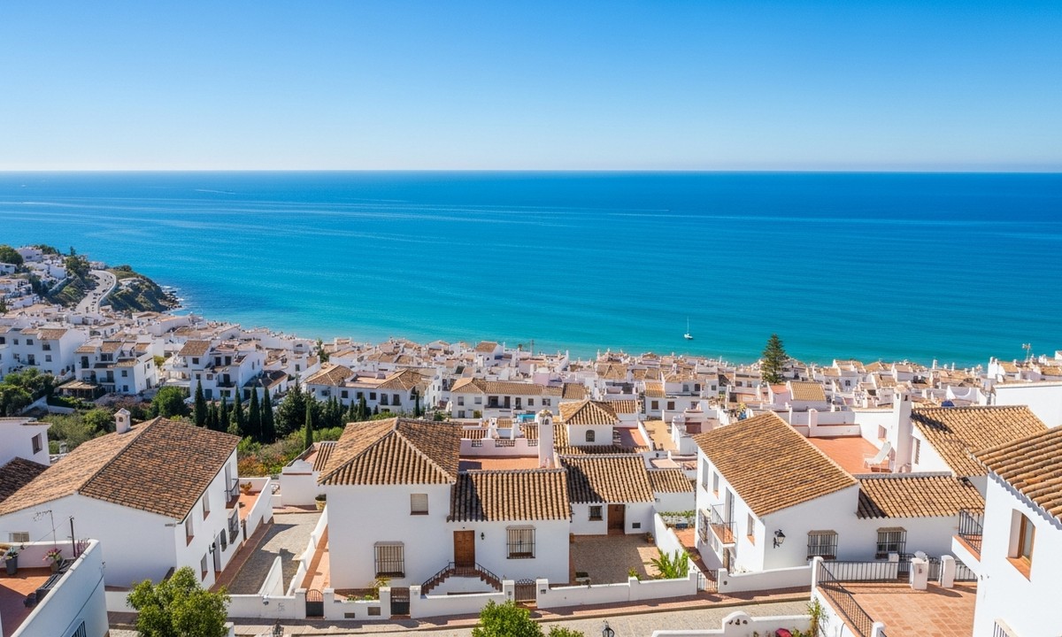 Pueblo costero mediterráneo con edificios blancos y vistas al mar en la Costa Blanca España