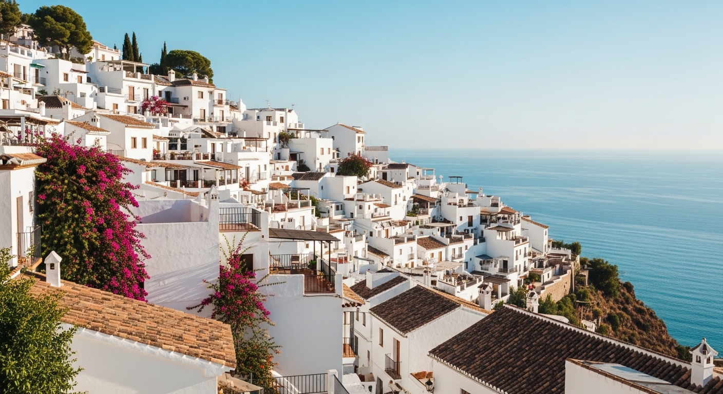 Marbella waterfront promenade with palm trees and luxury apartments Costa del Sol